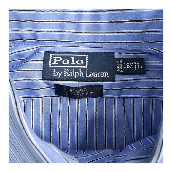 Polo Ralph Lauren Regent Classic Fit Dress Shirt Blue Striped Cotton 16.5 L - Picture 7 of 8